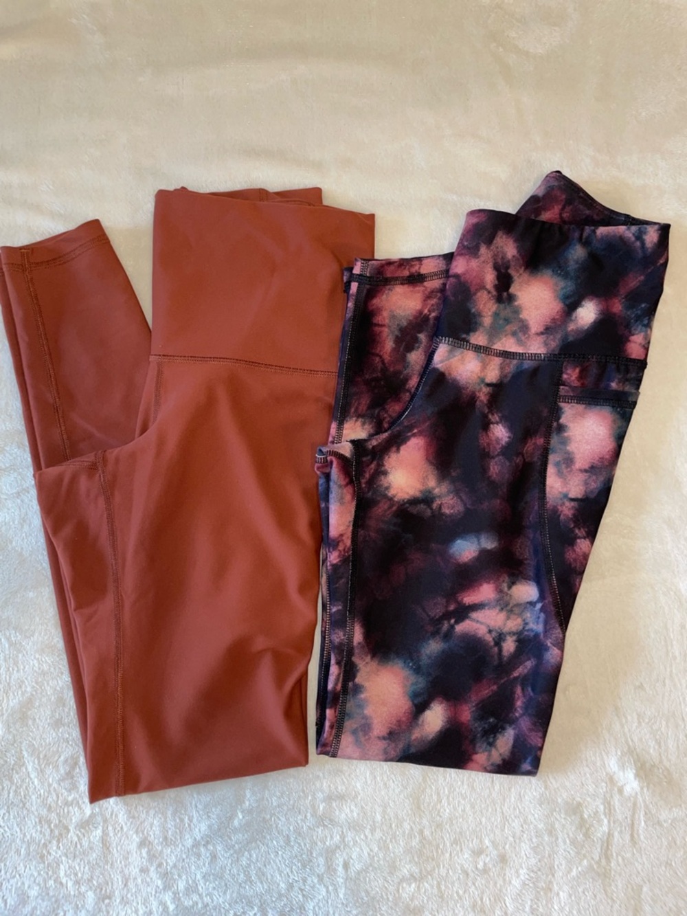 Old Navy Active Rust Solid Leggings & Pink-Black Tie-Dye Leggings Set